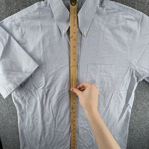 Brooks Brothers Short Sleeve Button-Down Non-Iron 16.5 Check Slim Cotton Blue - Picture 3 of 10